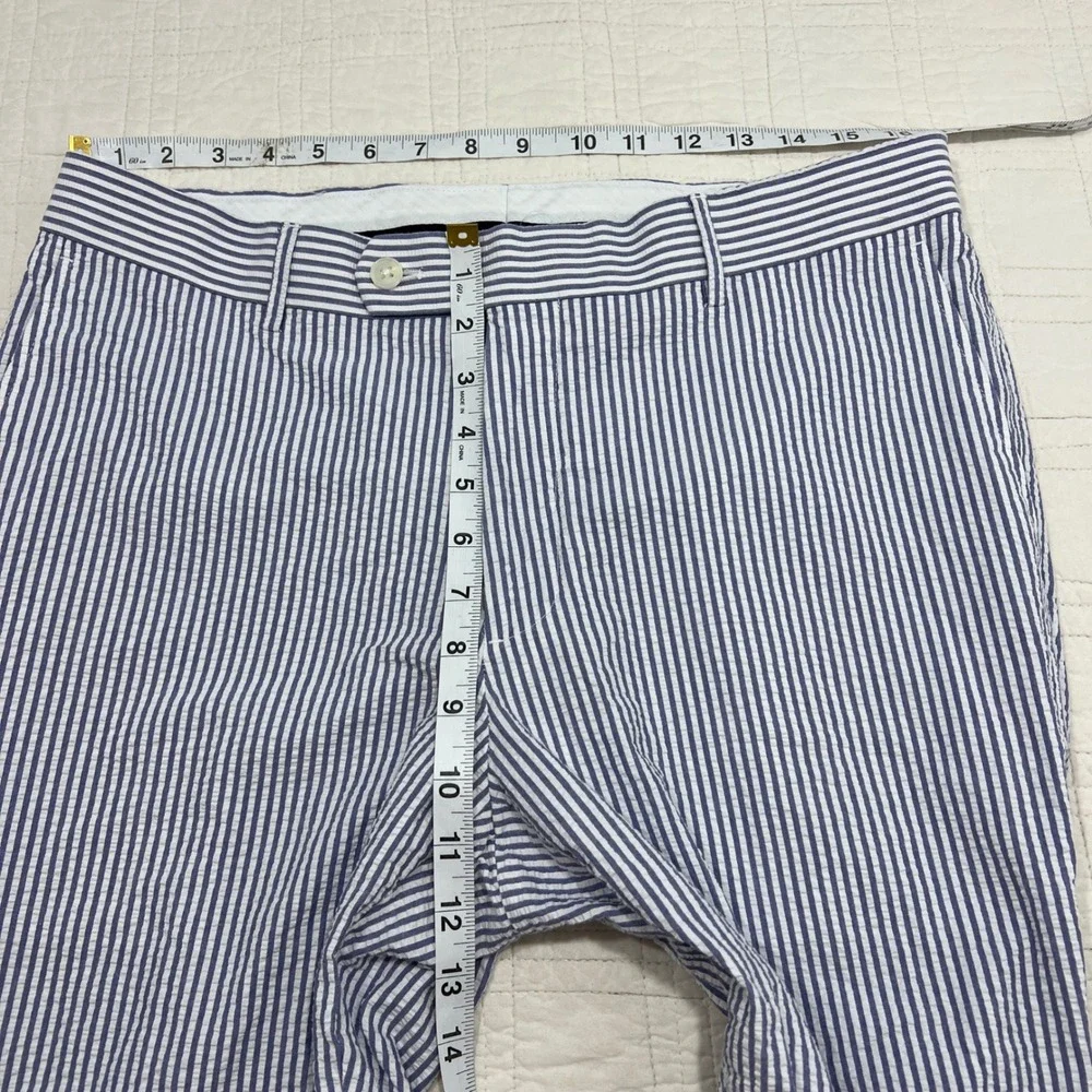 Palm Beach Andrew Mens Blue White Striped Seersucker Cotton Trousers 36R